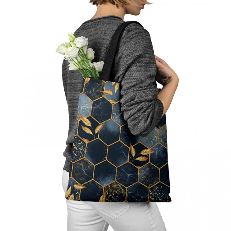 Totebag Geometry and leaves - composition in shades of blue and gold 147467 additionalImage 3