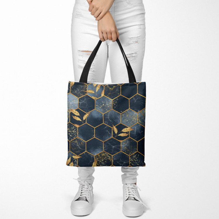 Totebag Geometry and leaves - composition in shades of blue and gold 147467 additionalImage 2