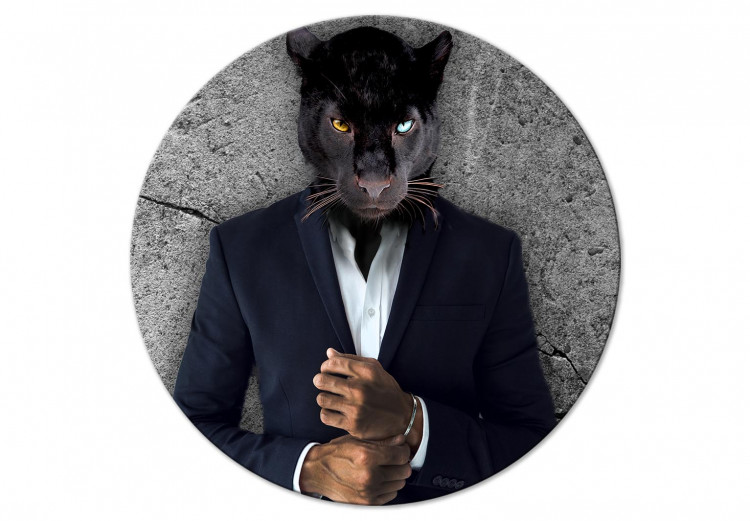 Cuadro redondos moderno Black Panther - Beautiful Cat in a Black Suit on a Gray Background 148767