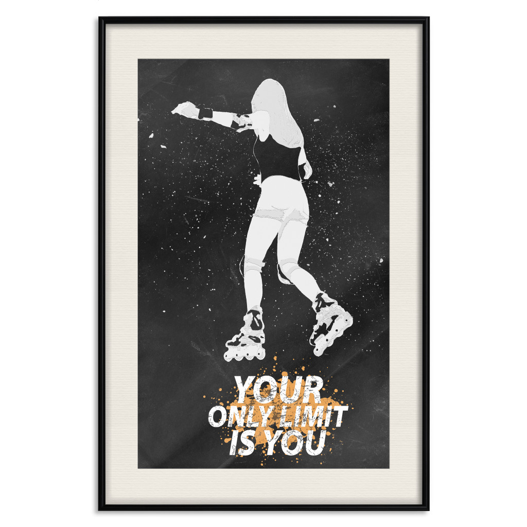Muur Posters Teenager On Roller Skates - Girl With Roller Skates And Motivational Slogan