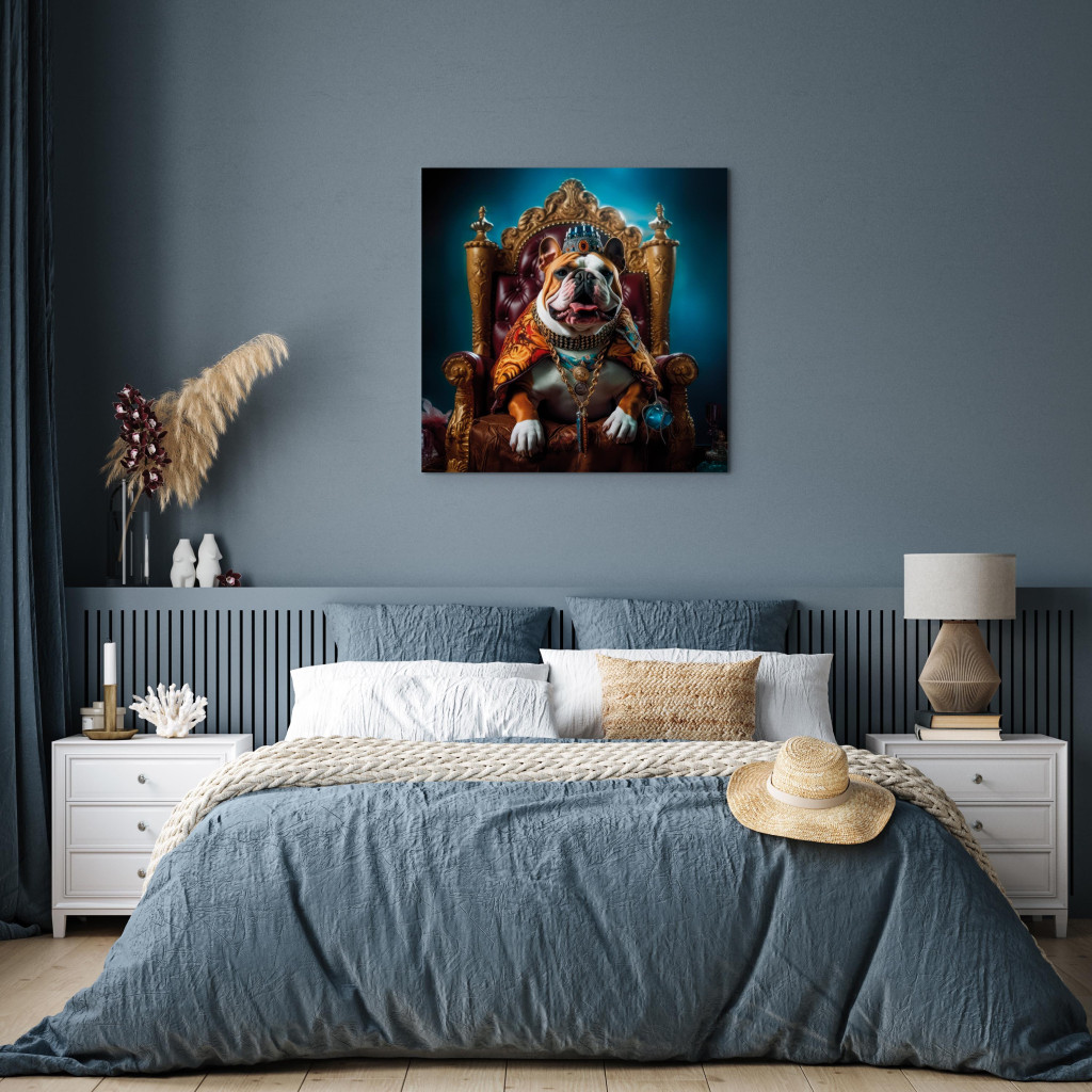 Schilderij  Honden: AI Dog English Bulldog - Animal In The Role Of King On The Throne - Square