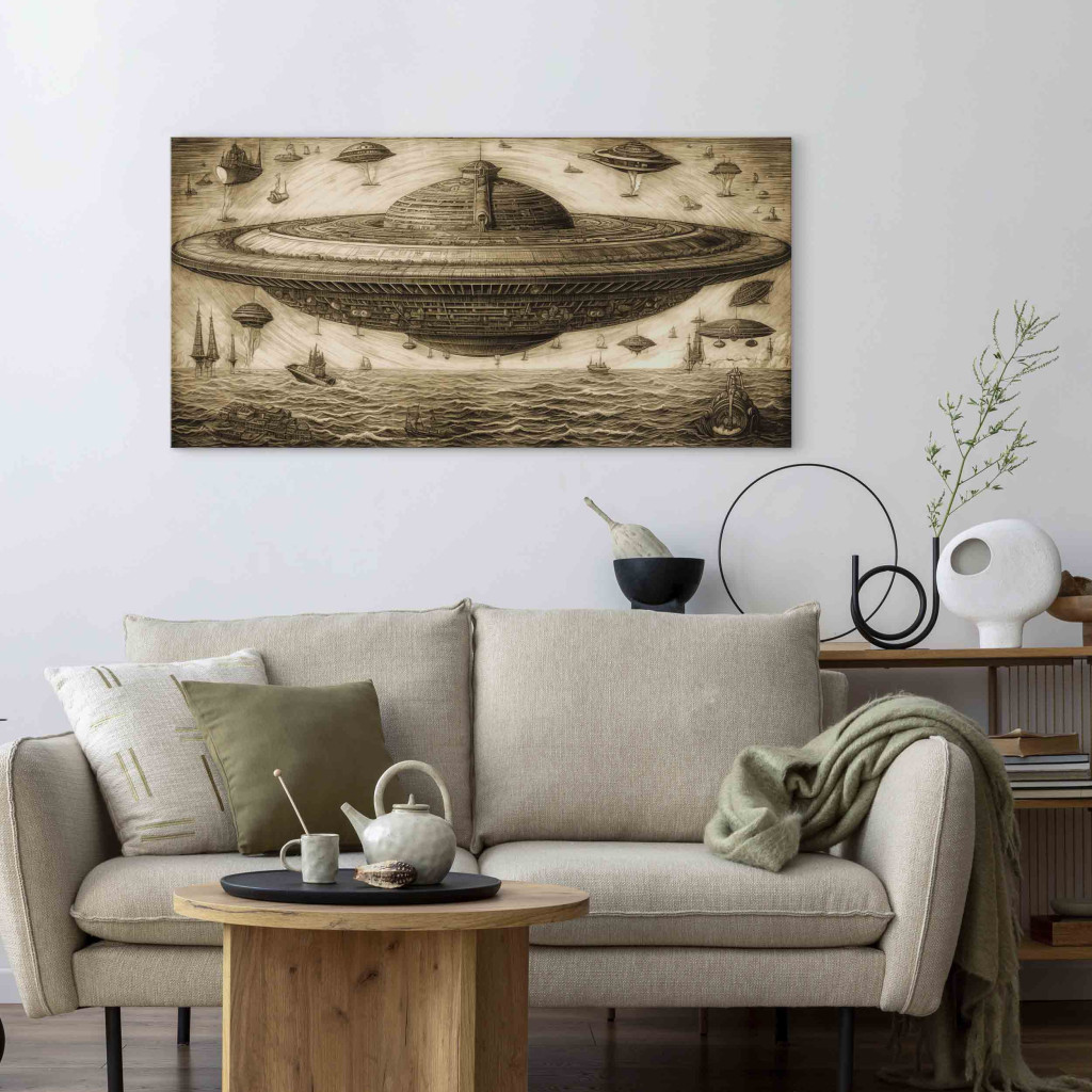 Schilderij  Abstract: UFO Ship - A Sketch Inspired By The Style Of Leonardo Da Vinci