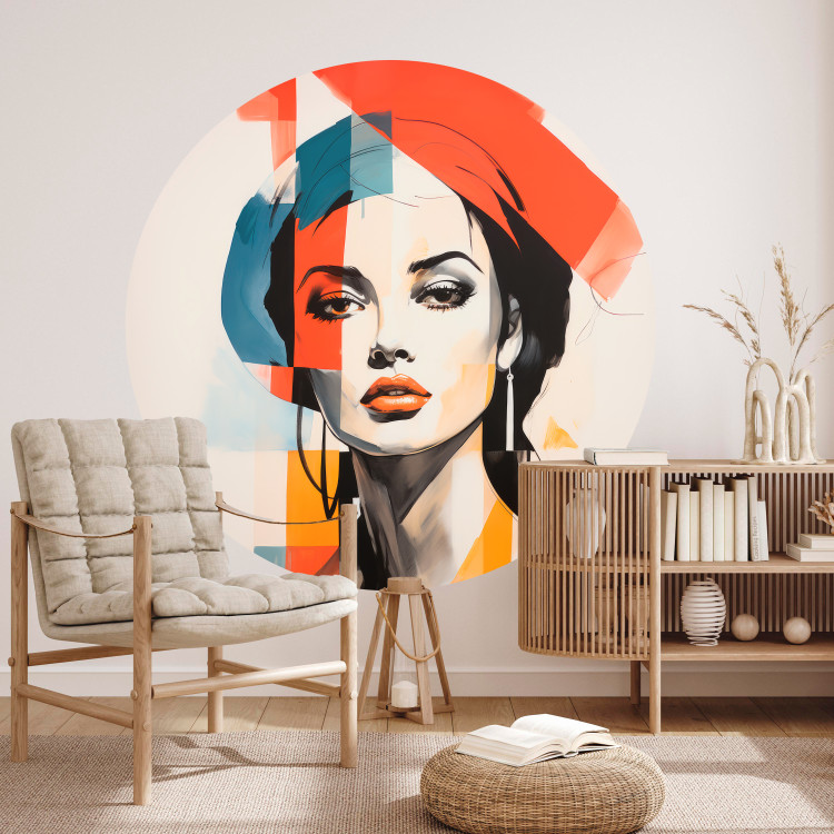 Round wallpaper Shades of Femininity - Portrait of a Woman With Abstract Patches of Color