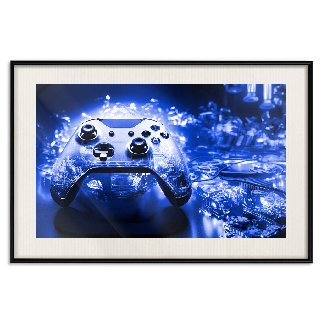 Muur Posters Gaming Technology - A Game Pad On An Intensely Navy Blue Background