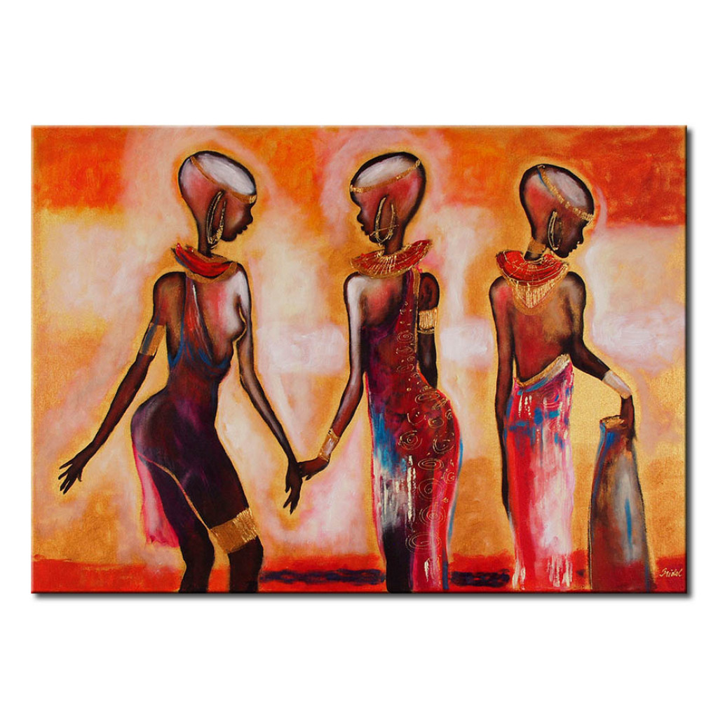 Schilderij  Mensen: Afrika (1-delig) - Mensen In Kleurrijke Kleding Op Een Lichte Achtergrond