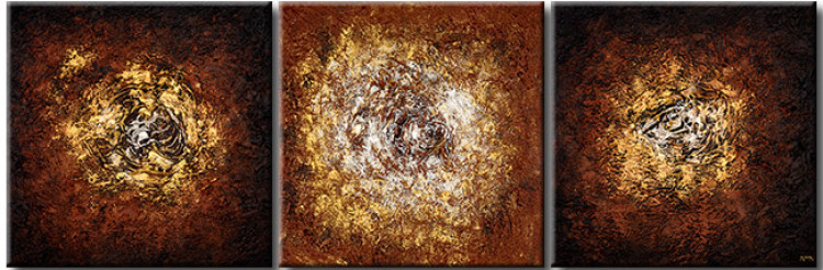 Canvas Print Fantasy Structures (3-piece) - Brown abstraction with a shimmer effect 48267
