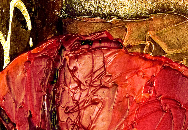Tableau sur toile Motif doré et pavots (3 pièces) - Fleurs rouges sur fond fantaisiste 48567 additionalImage 3