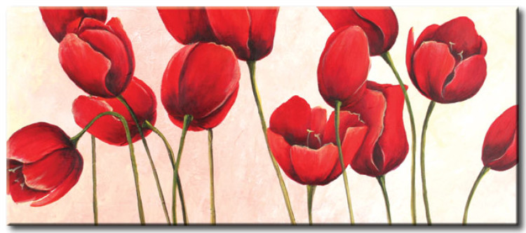 Leinwandbild Fröhliche Tulpen (1-tlg.) - rote Blumen Hintergrund pastell 48667