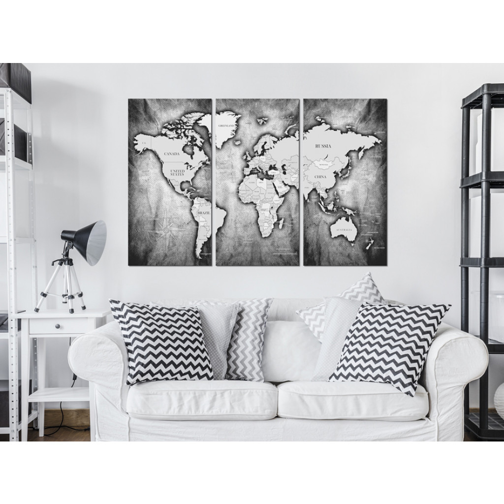 Schilderij  Kaarten Van De Wereld: World Map: Platinum Triptych