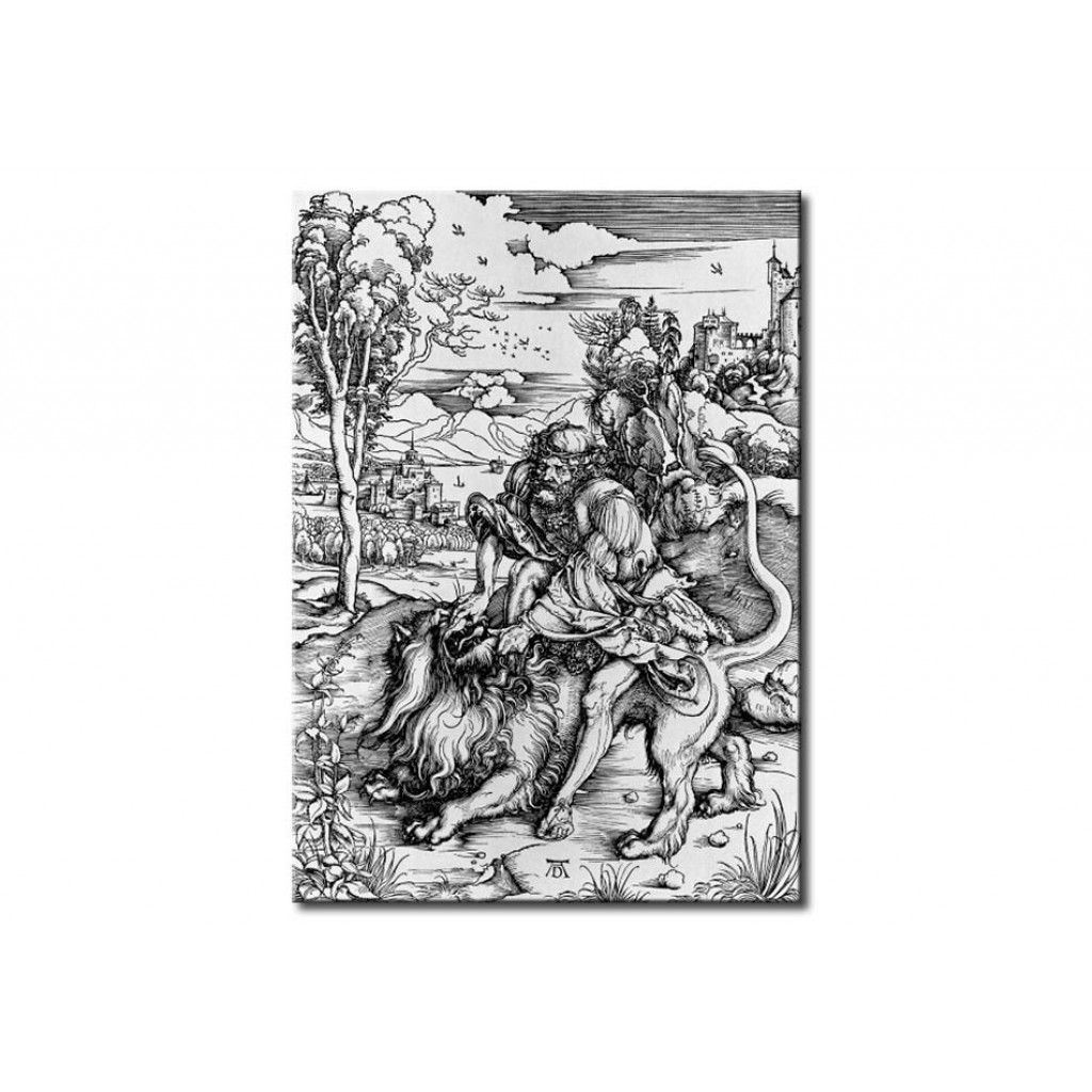 Schilderij  Albrecht Dürer: Samson Defeats The Lion
