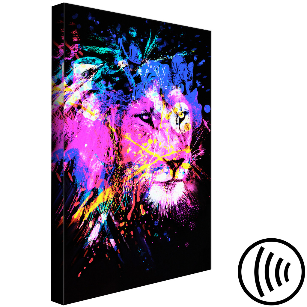 Obraz Kolorowy Lew - Abstrakcyjna Kolorowa Głowa Zwierzęcia Na Czarnym Tle