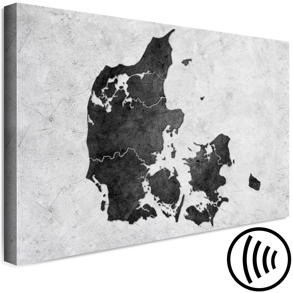 Pintura Em Tela Dinamarca Em Pedra - Mapa De Contorno Do País Nórdico, Fundo Cinzento