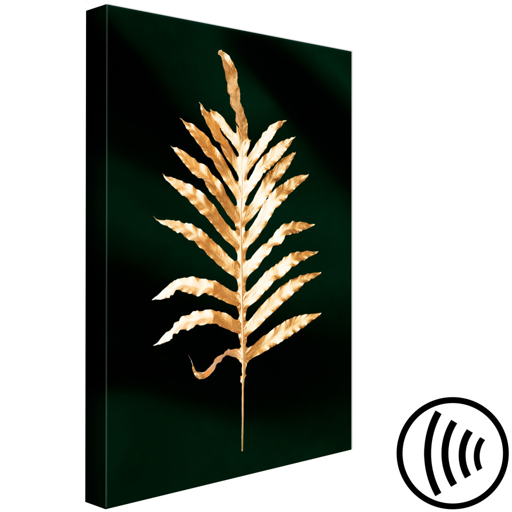 Obraz Złoty Liść Palmy - Motyw Botaniczny Na Tle Butelkowej Zieleni