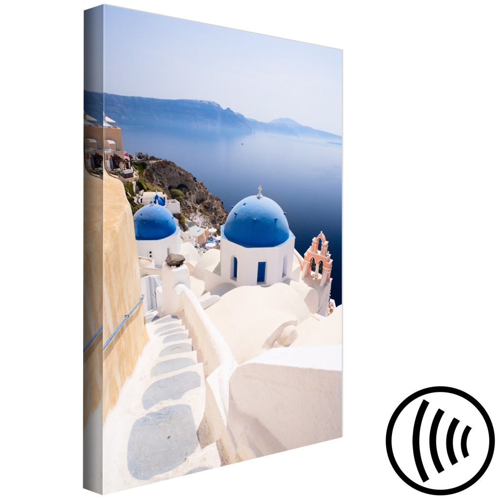 Schilderij  Magische Plaatsen: Zonnig Landschap Van Santorini - Landschap Met De Zee En Architectuur