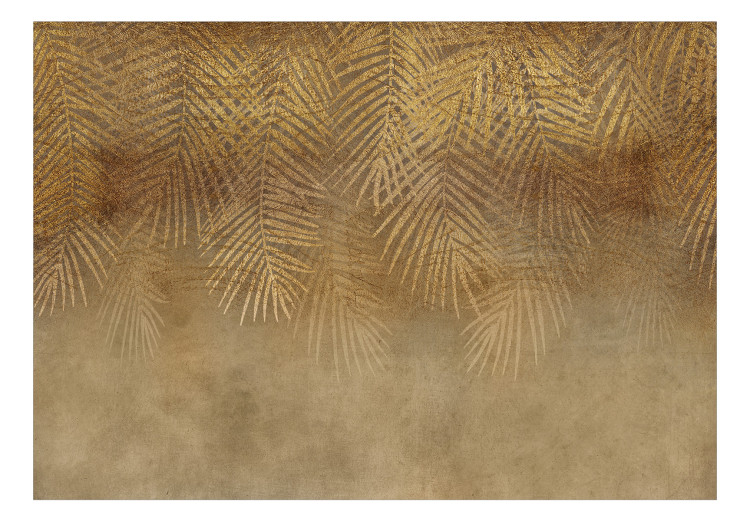 Papier peint moderne Abstraction beige - composition avec des feuilles exotiques dorées 142377 additionalImage 1