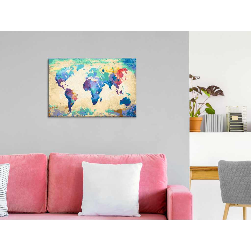 Måla Med Siffror Colorful Continents - Watercolor World Map In Rainbow Colors