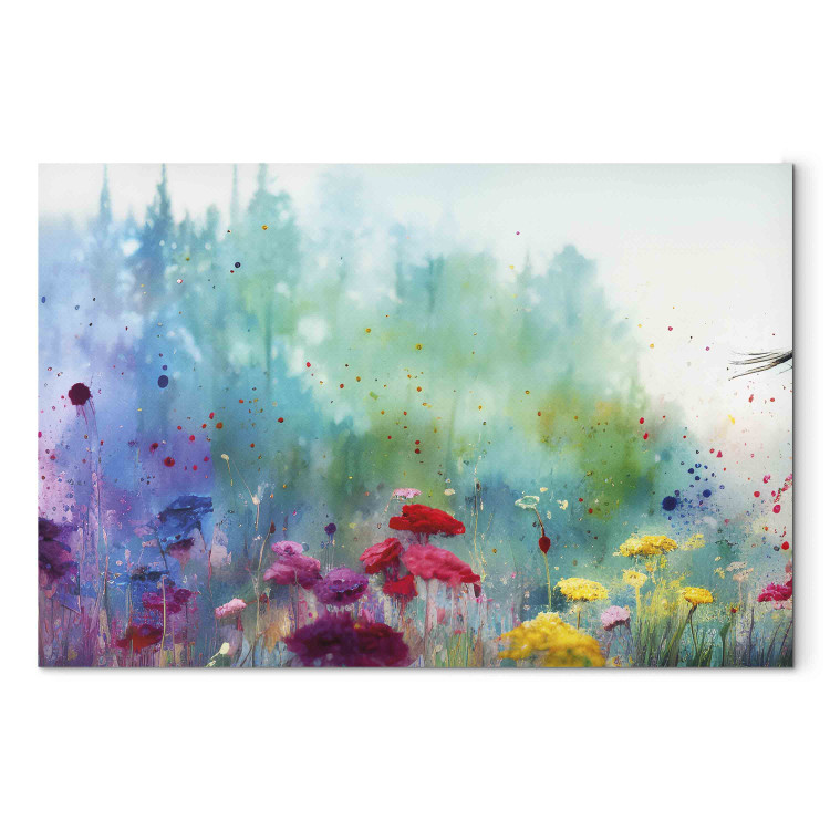 Cuadro en lienzo Colorful Flowers - A Painting Composition With a Forest Generated by AI