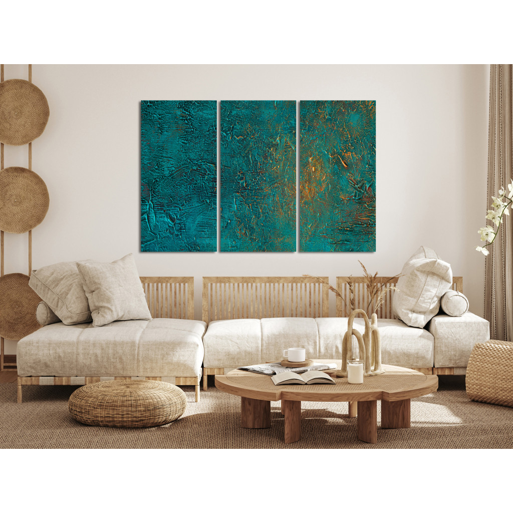 Schilderij  Abstract: Azure Mirror - Dark Green Abstract With Visible Texture