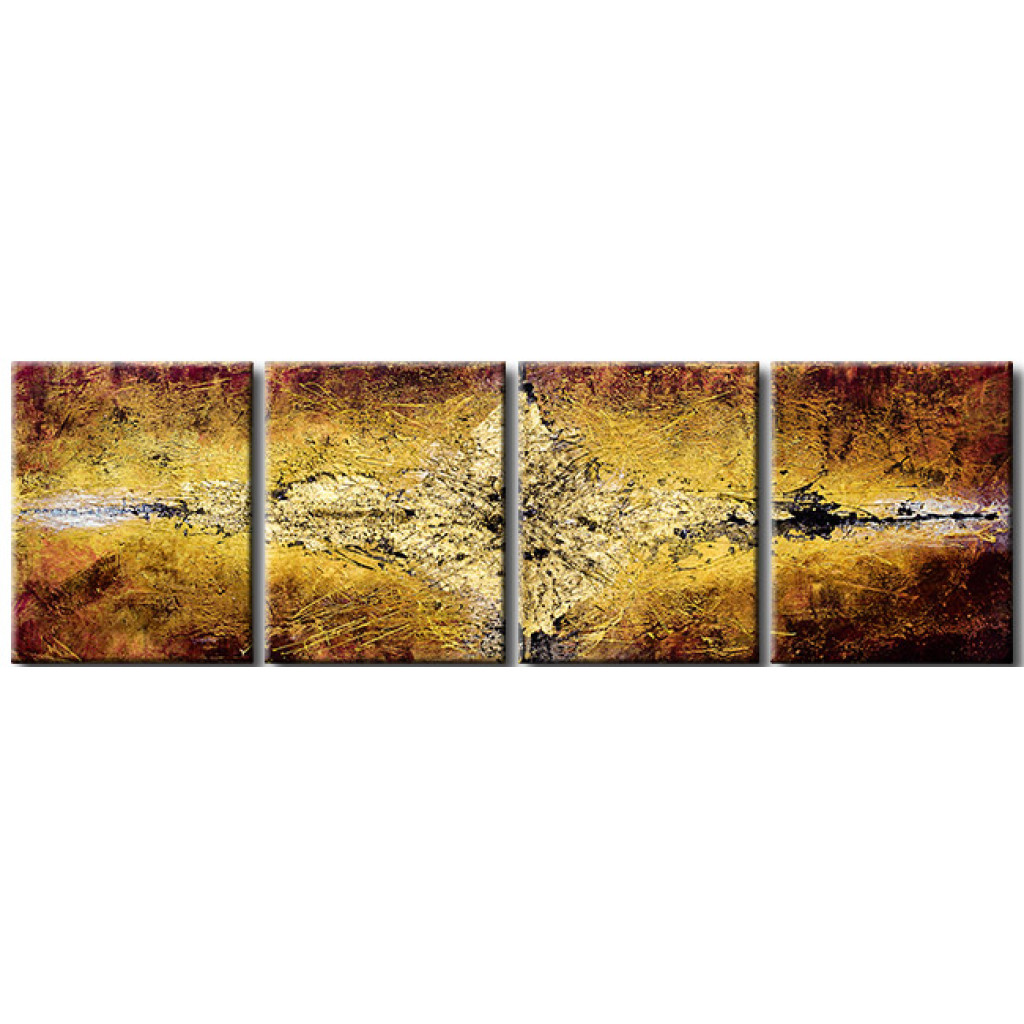 Quadro Ilusão (4 Partes) - Túnel Abstrato Com Decoração Em Ouro