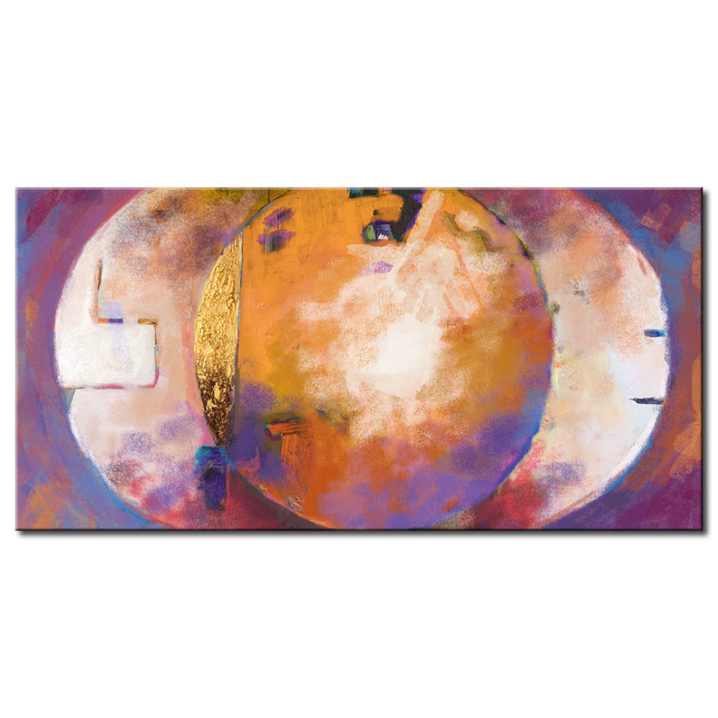 Schilderij  Abstract: Paarse Fantasie (1-delig) - Abstractie Met Lichte Planeetmotieven