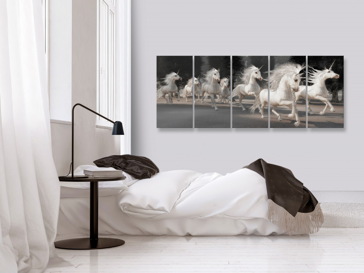Canvas Art Print A herd of rushing unicorns - running, mystical creatures 108187 additionalImage 3