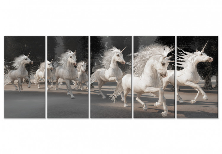 Canvas Art Print A herd of rushing unicorns - running, mystical creatures 108187