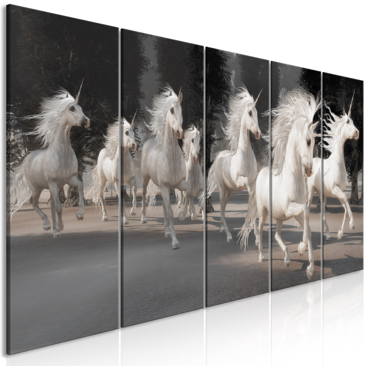 Canvas Art Print A herd of rushing unicorns - running, mystical creatures 108187 additionalImage 2