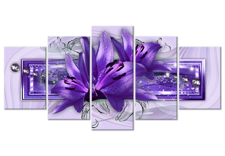 Quadro contemporaneo Maestà viola - composizione floreale astratta multipannello 118687