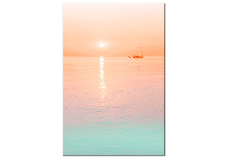 Canvas Morning cruise - marine motif with foggy sun and sailboat