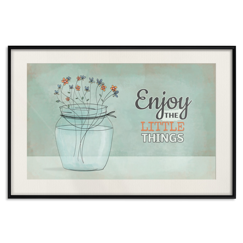 Muur Posters Flowers In A Vase - Plants In A Jar And A Vintage Sentence