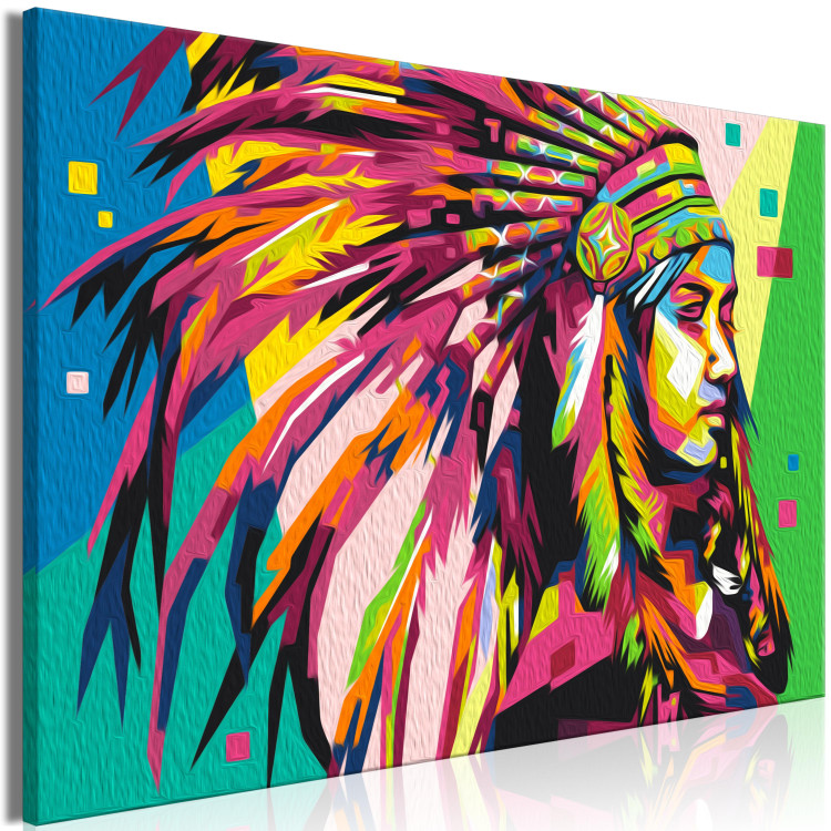 Obraz do malowania po numerach Przywódczyni plemienia - kolorowa indianka z przepięknym pióropuszem 149787 additionalImage 5