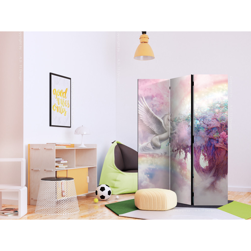 Biombo Unicorn And Magic Tree - Pink And Rainbow Land In The Clouds [Room Dividers]
