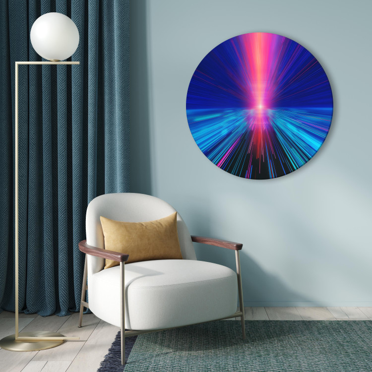 Round Canvas Speed of Light - Dynamic Composition in Blue and Magenta Colors 151587 additionalImage 2