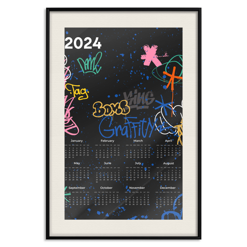Plakat: Kalendarz 2024 - Tło Pokryte Graffiti W Stylu Street Art