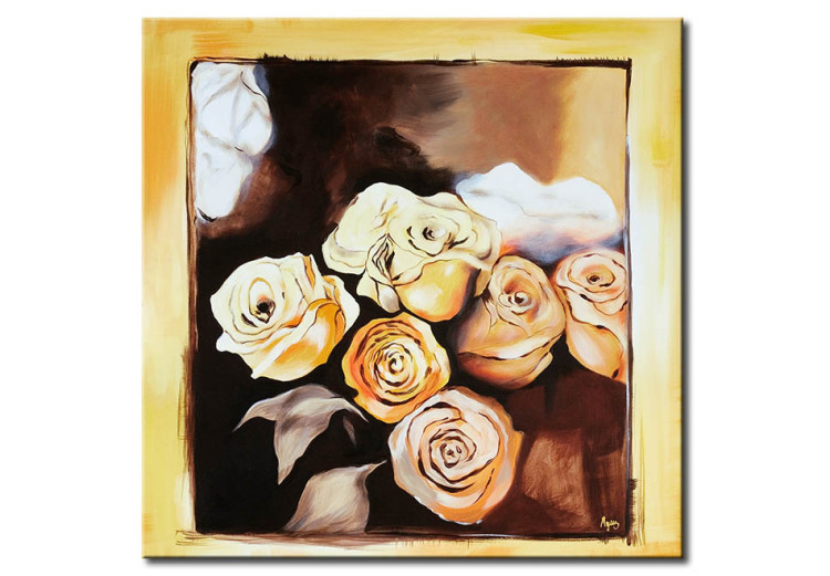 Cadre déco Roses mélancoliques (1 pièce) - Motif de nature avec fleurs encadrées 46887