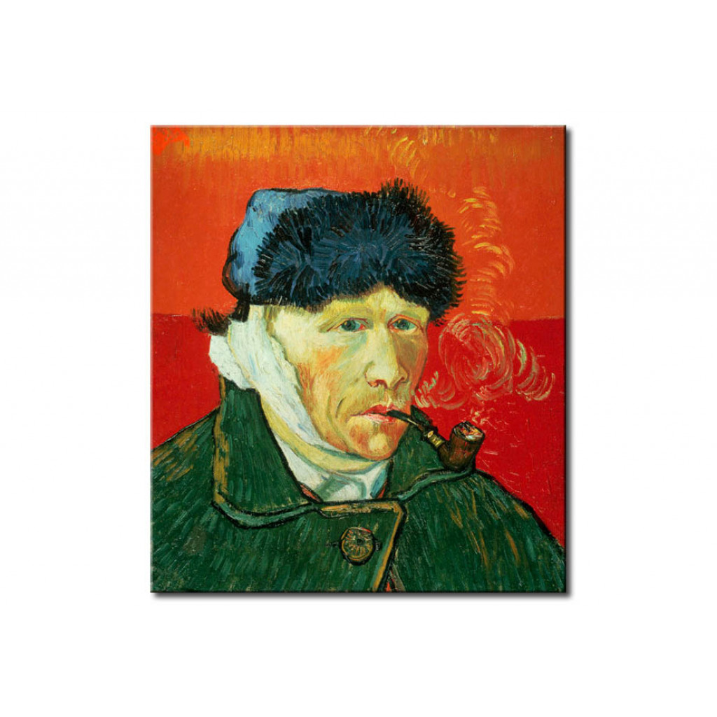 Målning Selfportrait With Fur Hat, Bandaged Ear And Tobacco Pipe