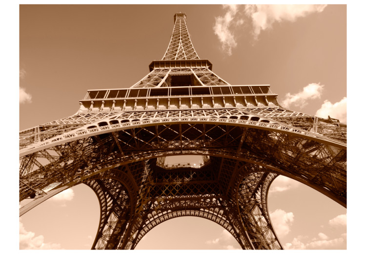 Mural Arquitetura urbana de Paris - Torre Eiffel francesa vista de baixo em sépia 59887 additionalImage 1
