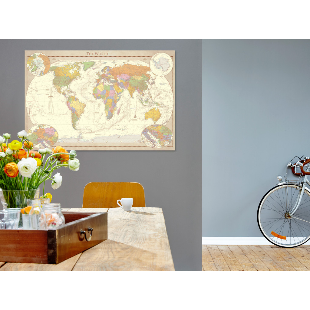Schilderij  Kaarten Van De Wereld: Cream World Map
