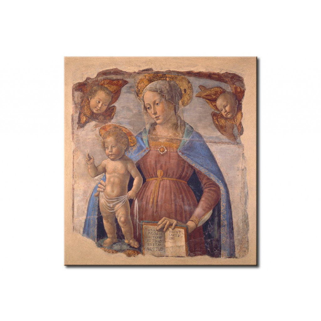 Schilderij  Domenico Ghirlandaio: Madonna And Child With Two Cherubs