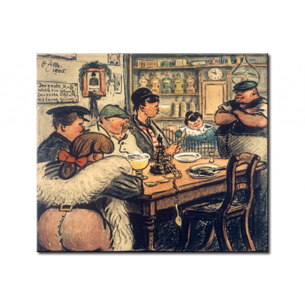 Schilderij  Heinrich Zille: Gesellschaft In Altberliner Destille