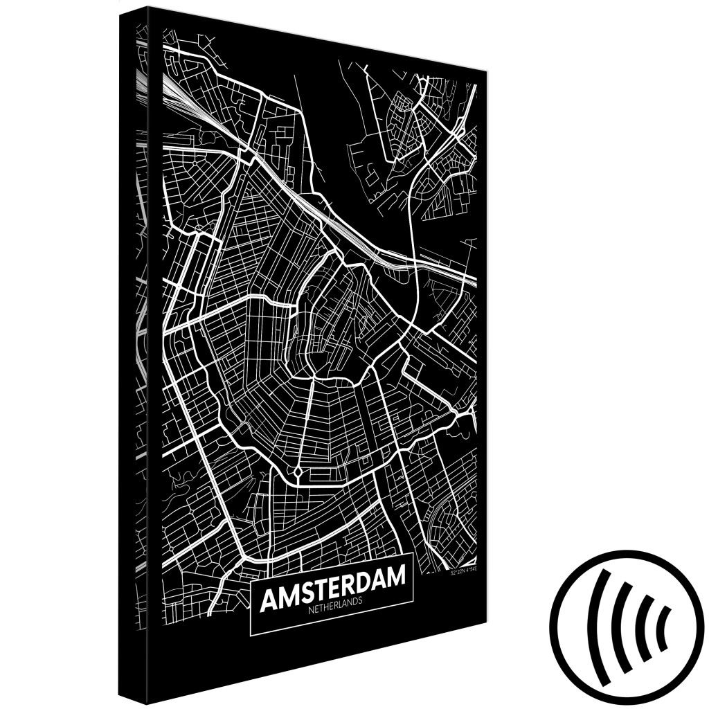 Schilderij  Kaarten Van De Wereld: Amsterdam - Kaart Van De Nederlandse Hoofdstad