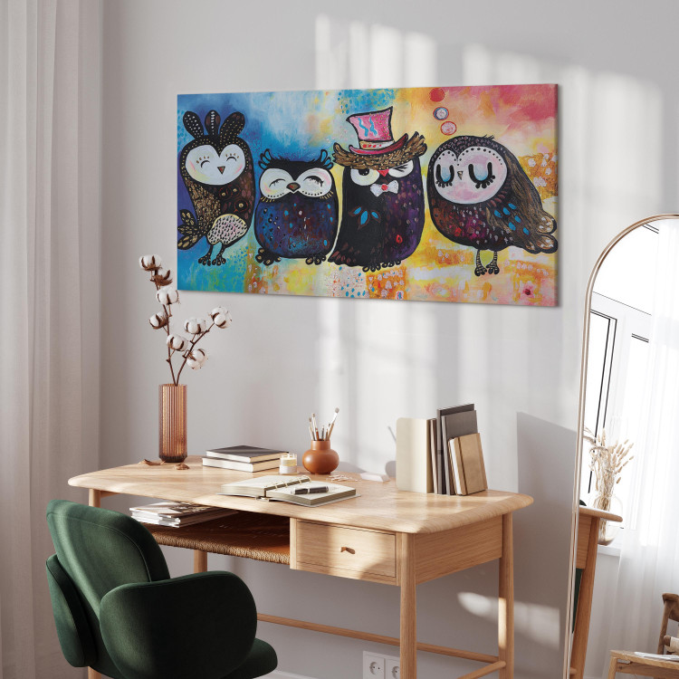 Canvas Colourful Owls (1 Part) Wide 118797 additionalImage 4