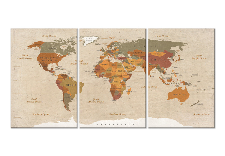 Carte du monde en liège - fond bleu, impression brun (180 x 90 cm