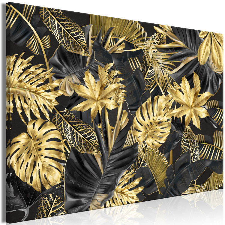 Obraz Złoto-czarne, tropikalne liście - pejzaż z motywem roślinnym 131697 additionalImage 2