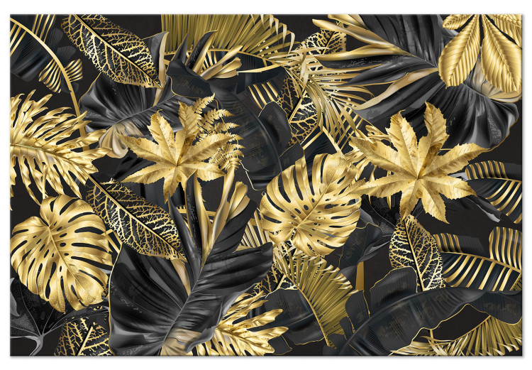 Obraz Złoto-czarne, tropikalne liście - pejzaż z motywem roślinnym 131697