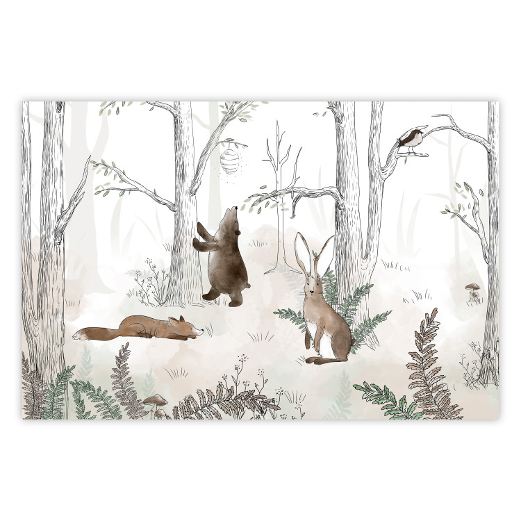 Poster Forest Animals - Drawn Forest with Watercolor Ferns 146497