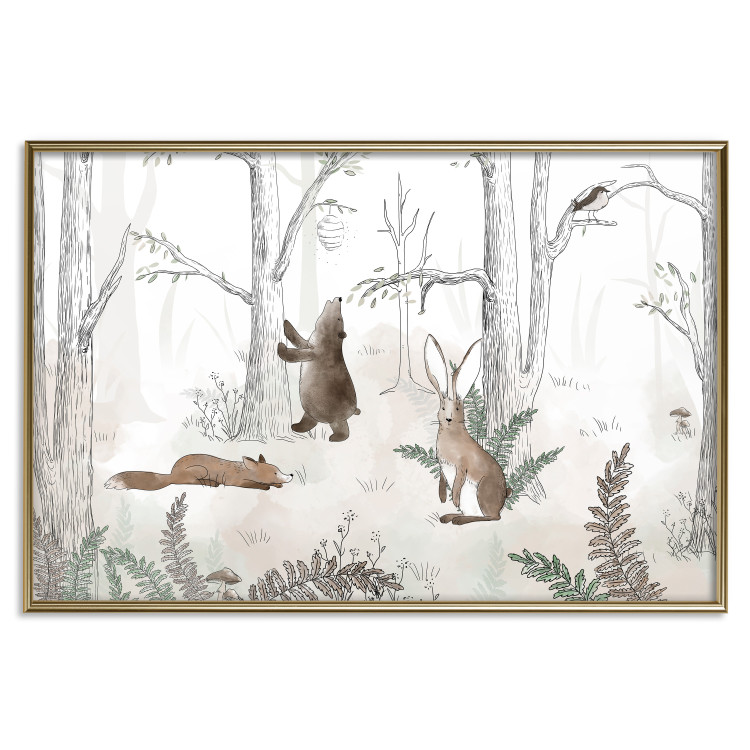Poster Forest Animals - Drawn Forest with Watercolor Ferns 146497 additionalImage 18