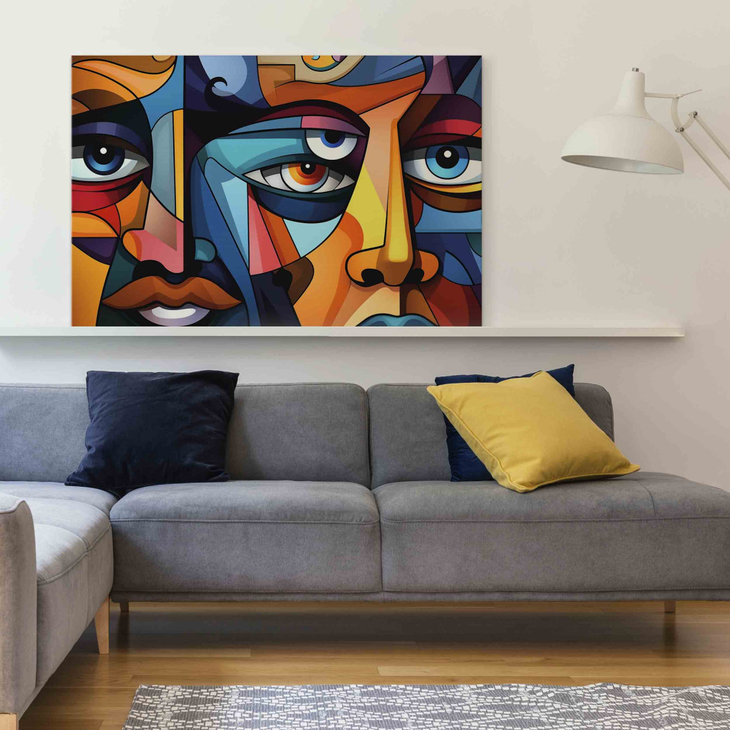 Schilderij  Gekleurde: Colorful Faces - A Geometric Composition In The Style Of Picasso