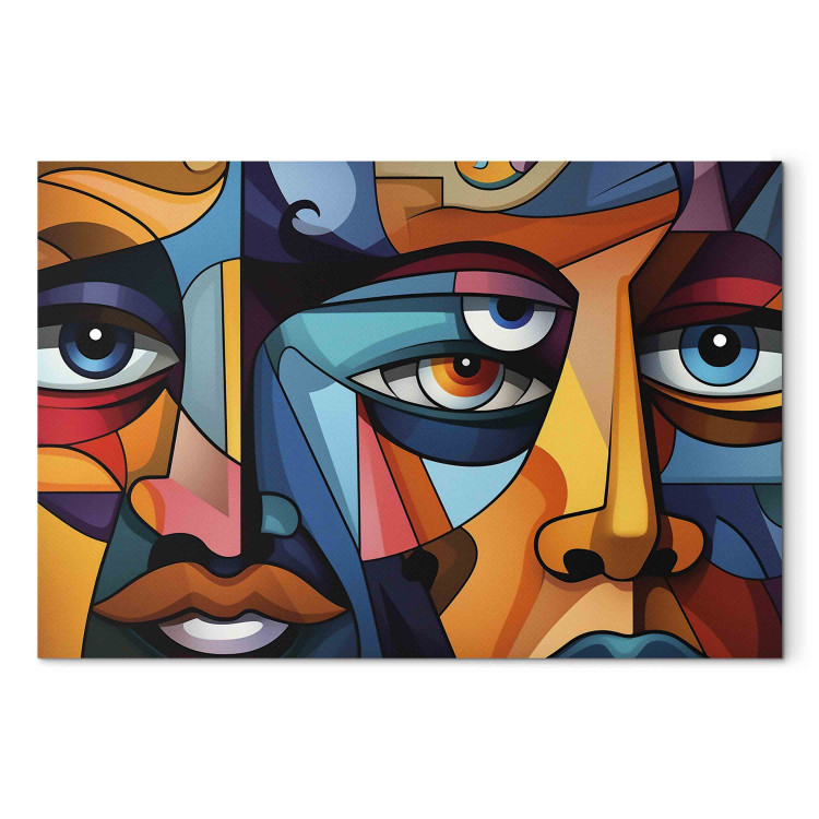 Cuadro en lienzo Colorful Faces - A Geometric Composition in the Style of Picasso