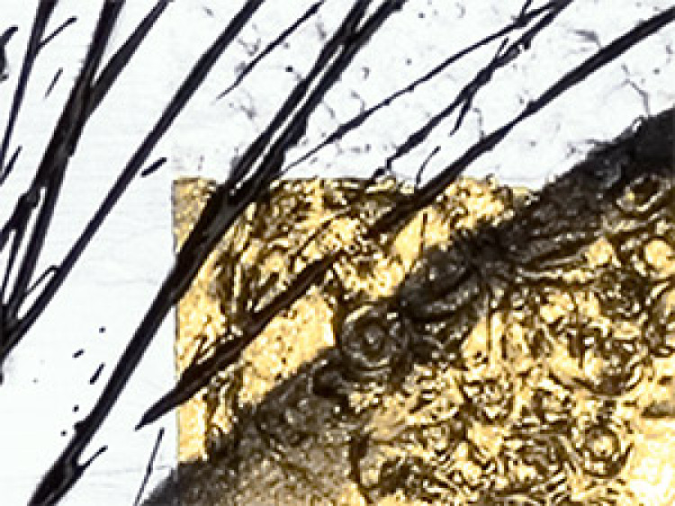 Pintura Abstração (4 partes) - figuras geométricas douradas com uma faixa preta 47697 additionalImage 3